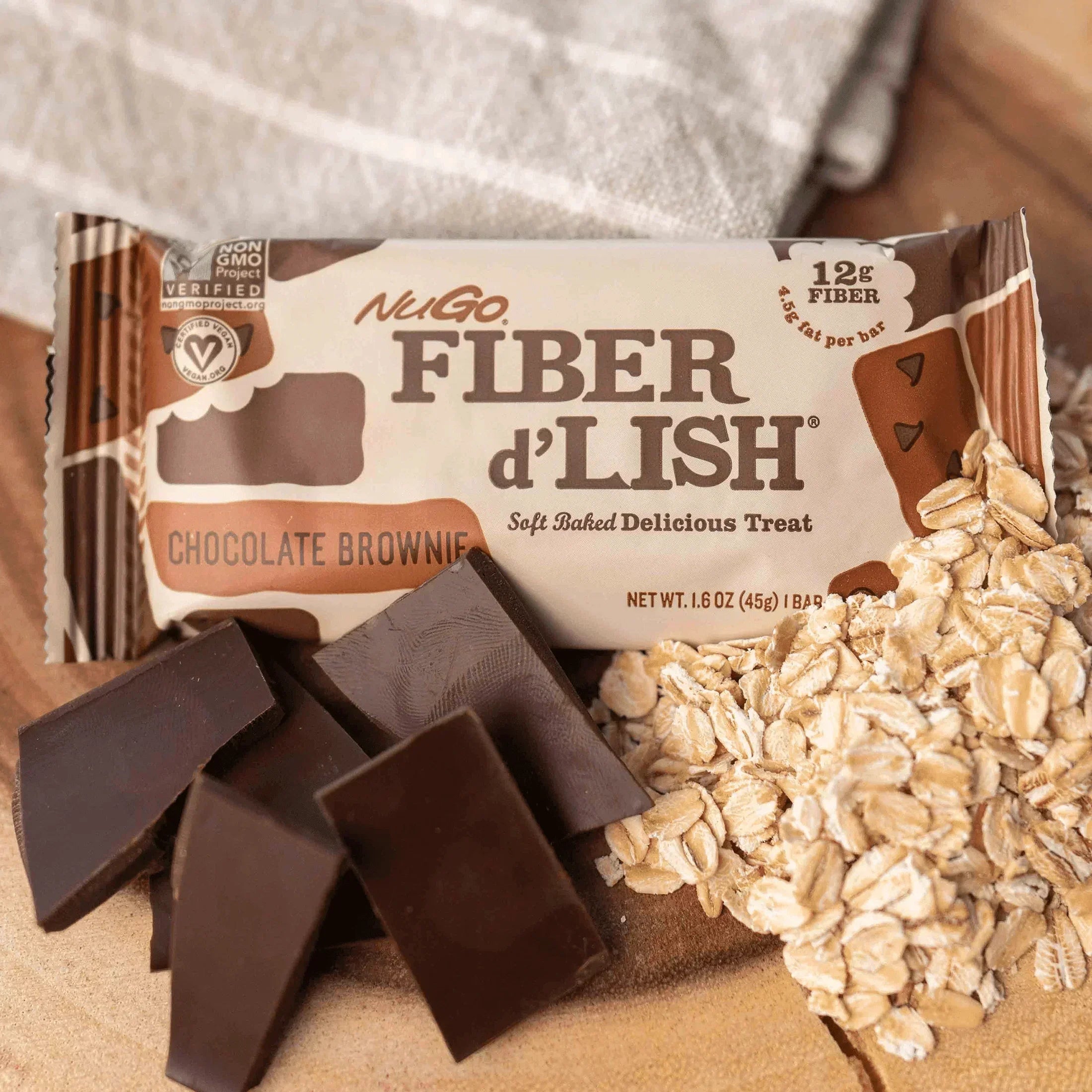 NuGo Fiber Chocolate Brownie Bar in Oats with Chocolate