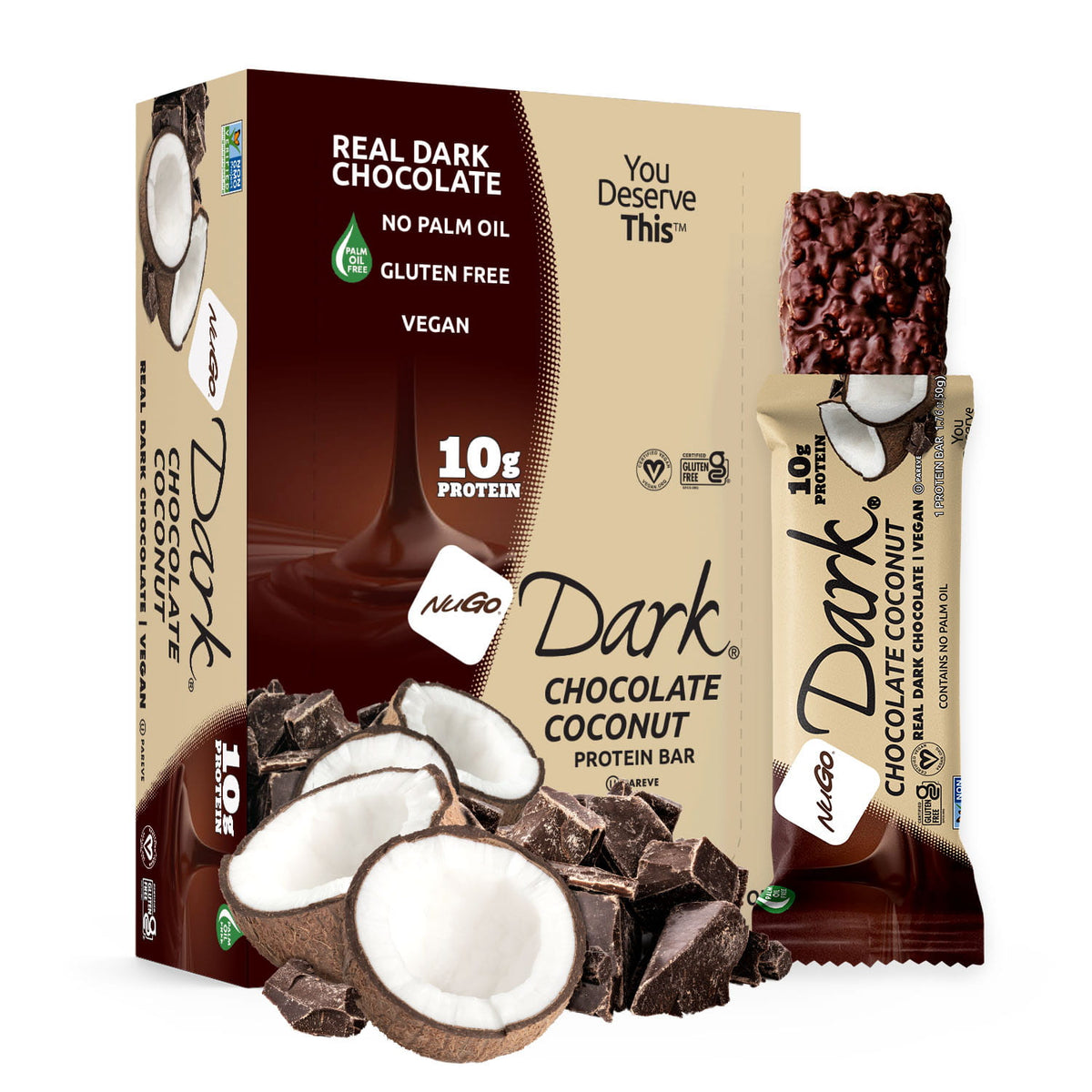 NuGo Dark Chocolate Cocnut Bar and Box