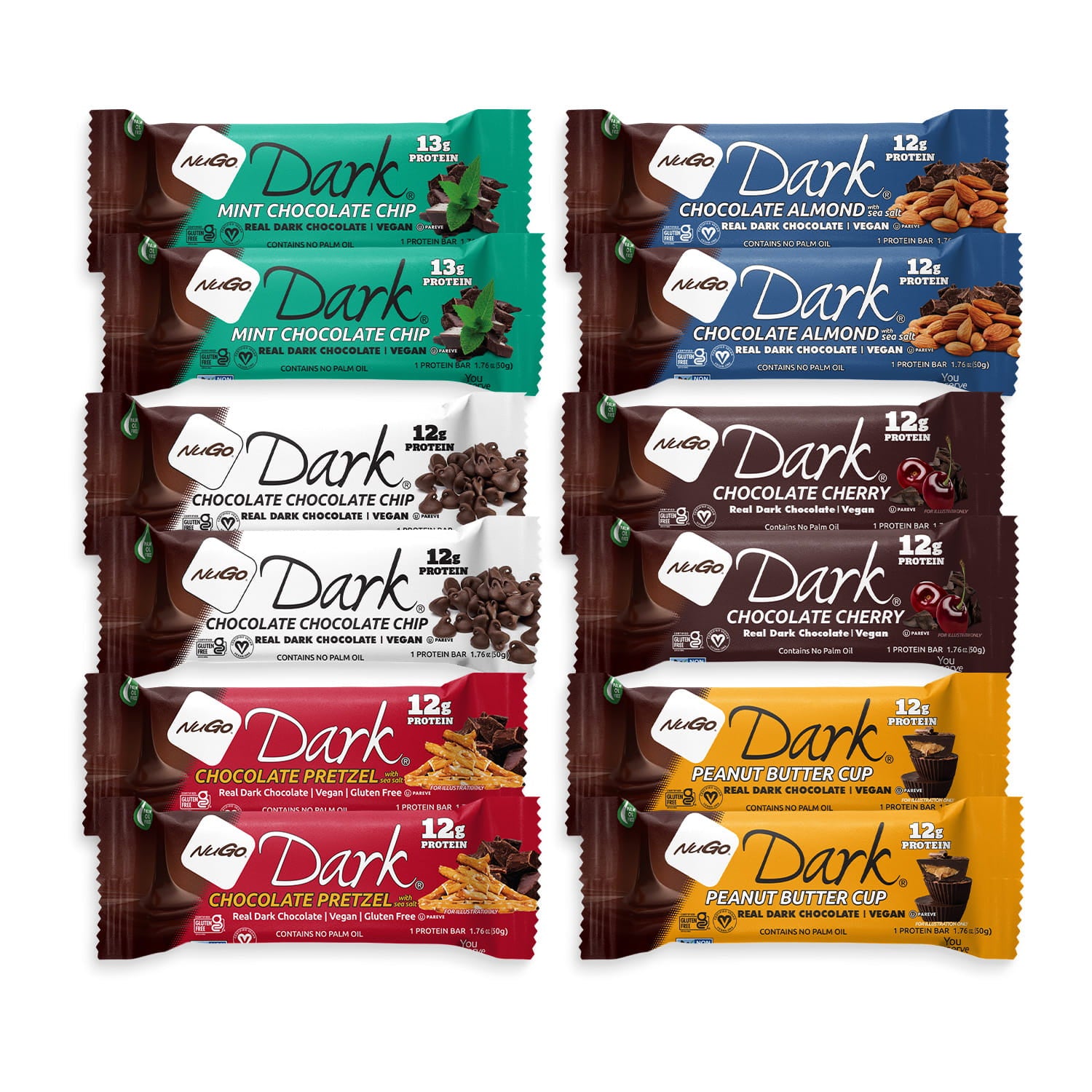 12 Bars, 2 of each flavor on white background