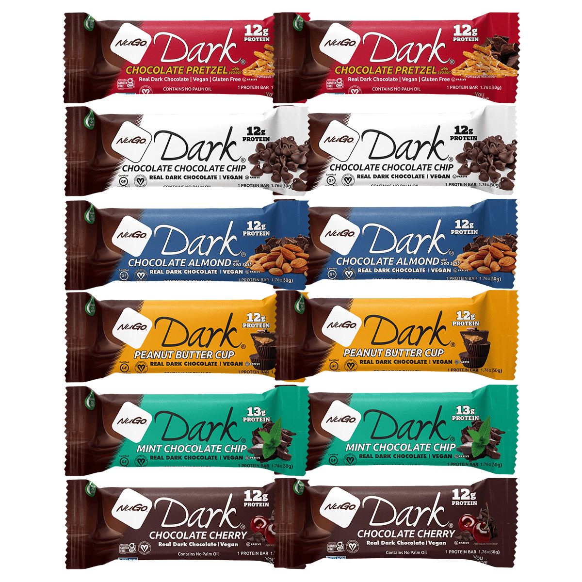 12 Bars, 2 of each flavor on white background