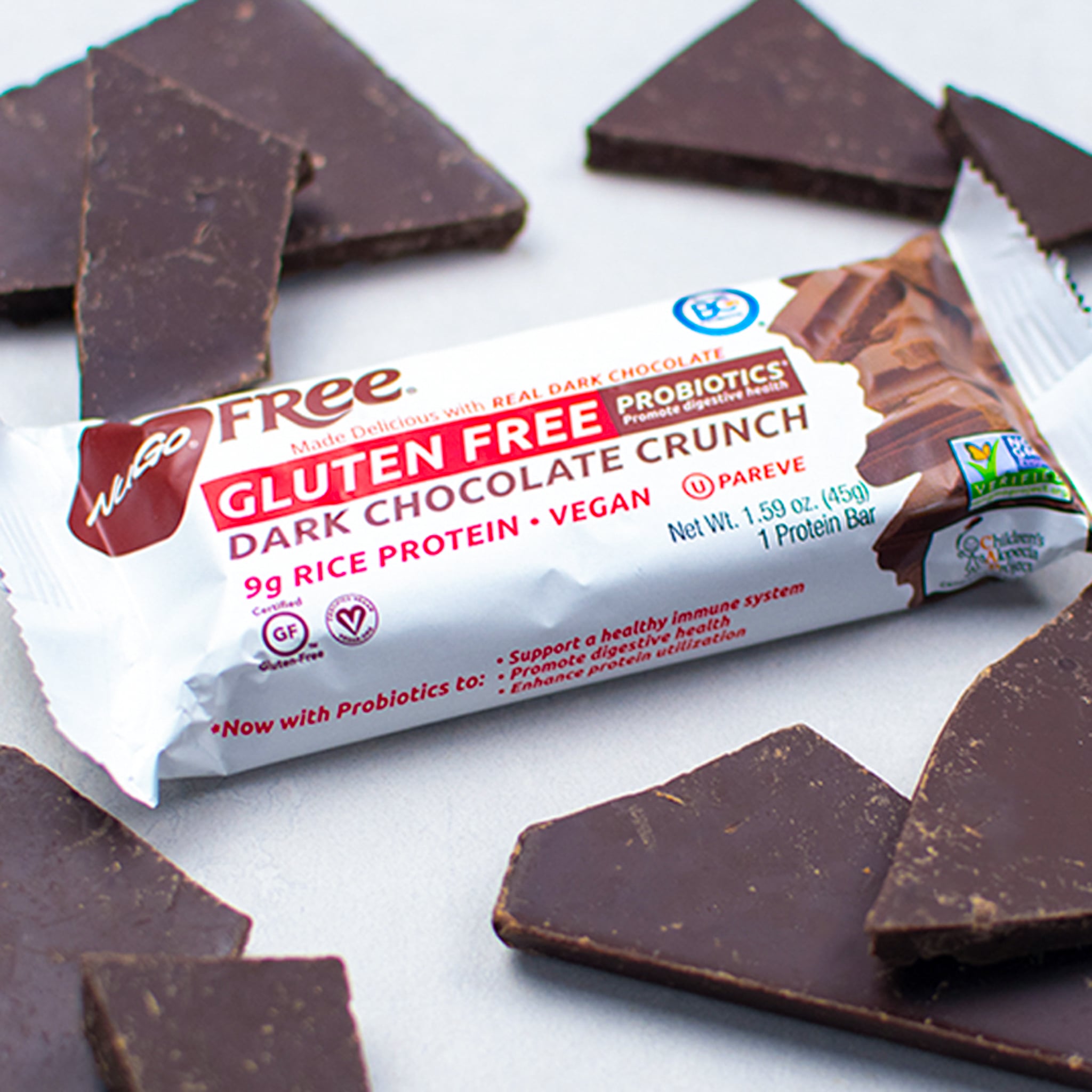 Dark Chocolate Crunchclose up with chocolate on sides