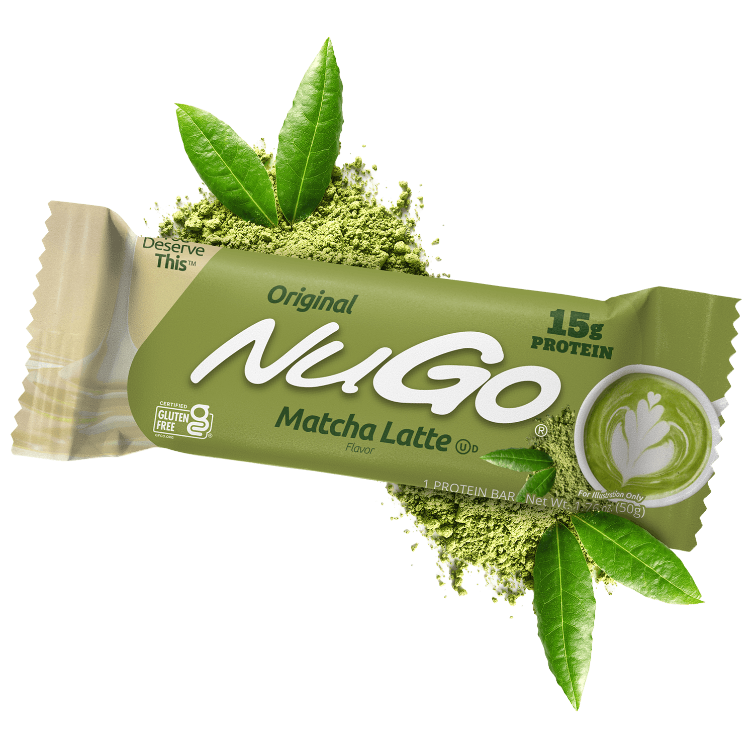 NuGo Original Matcha Latte wrapper on powdered matcha