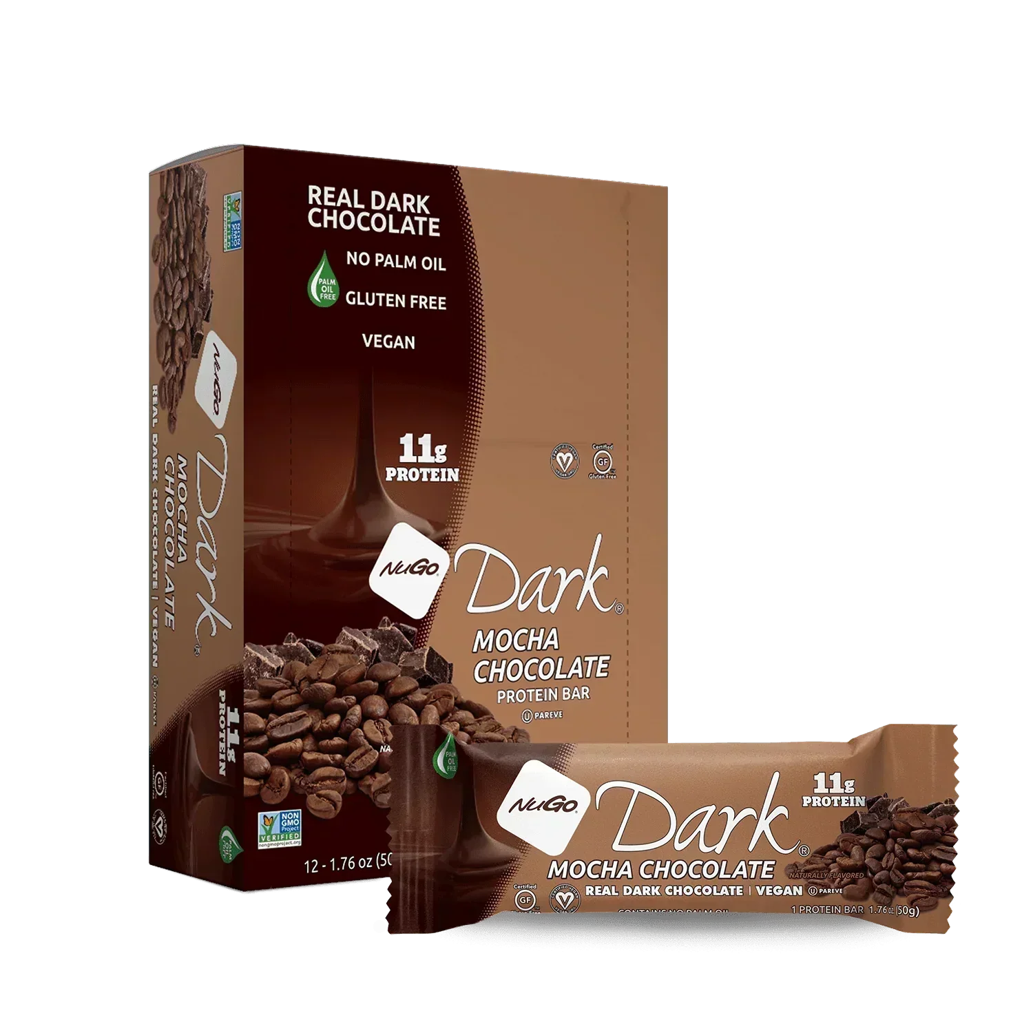NuGo Dark Mocha Chocolate Bar and Box