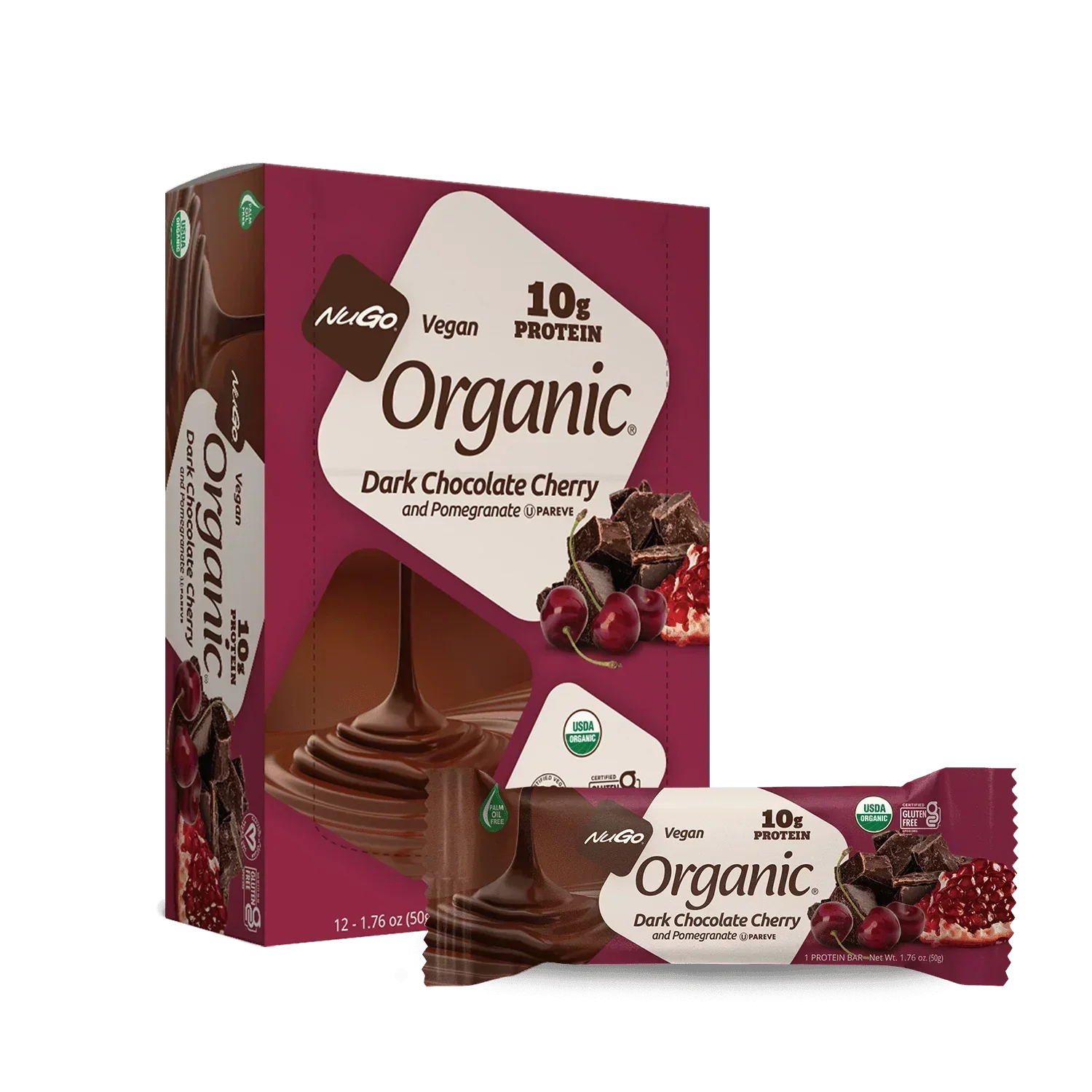 NuGo Organic Dark Chocolate Cherry Pomegranate Bar and Box