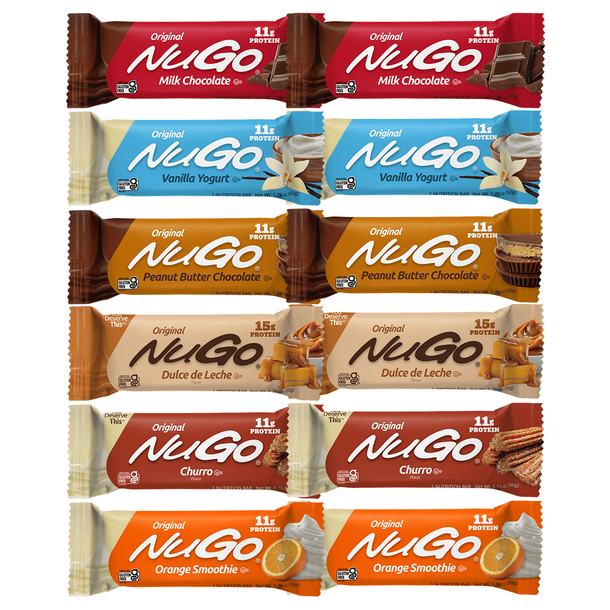 NuGo Original Variety Pack 12 Bars - 2 of each Flavor