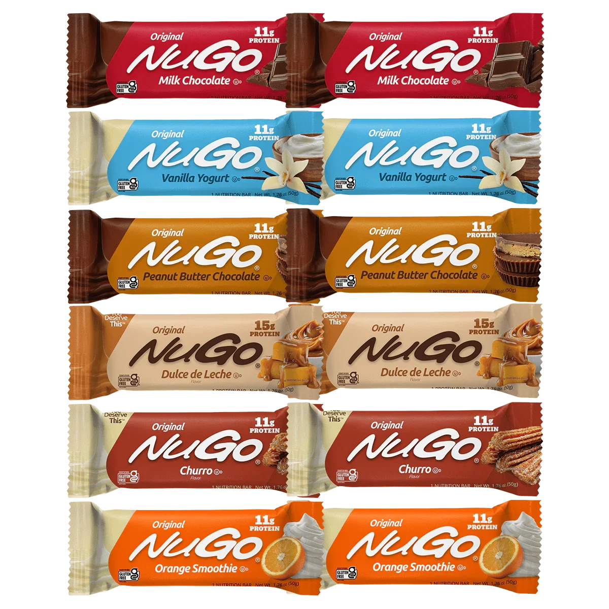 NuGo Original Variety Pack 12 Bars - 2 of each Flavor