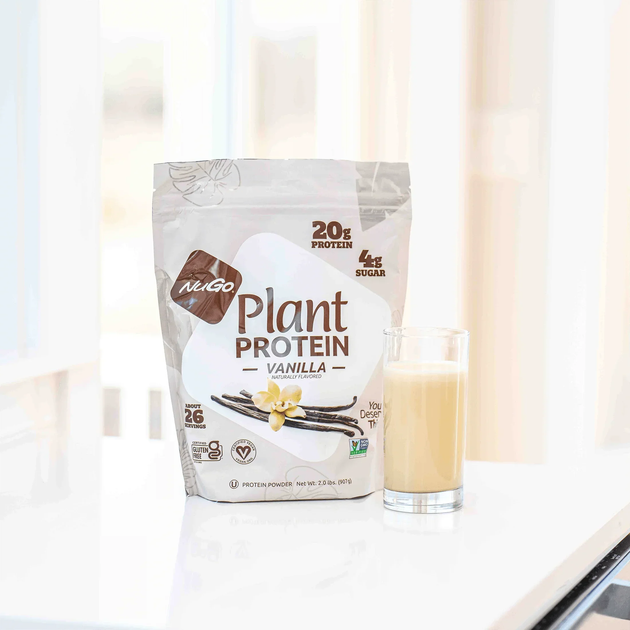 Vanilla Protein Powder with mix in glass