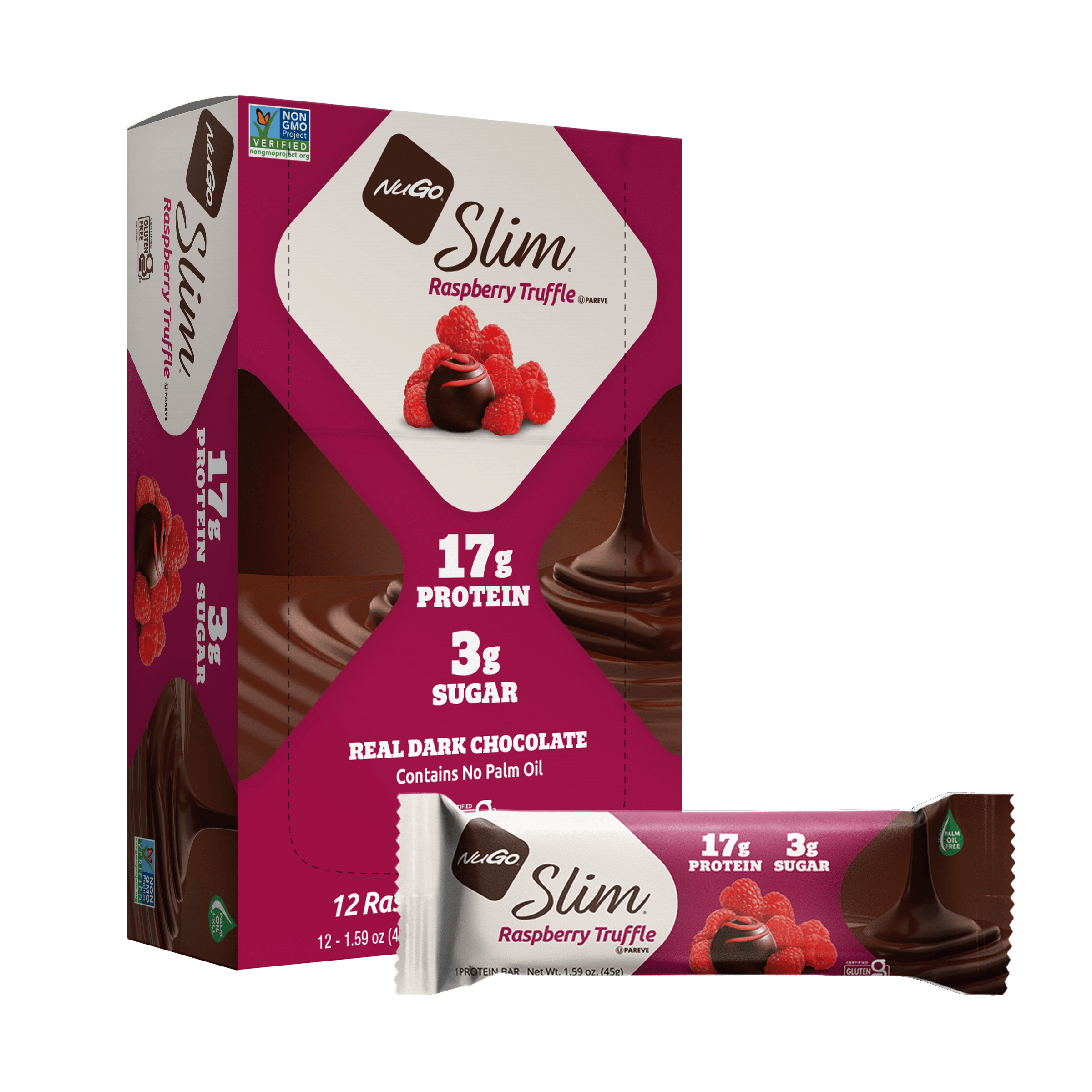 NuGo Slim Raspberry Truffle protein bar packaging
