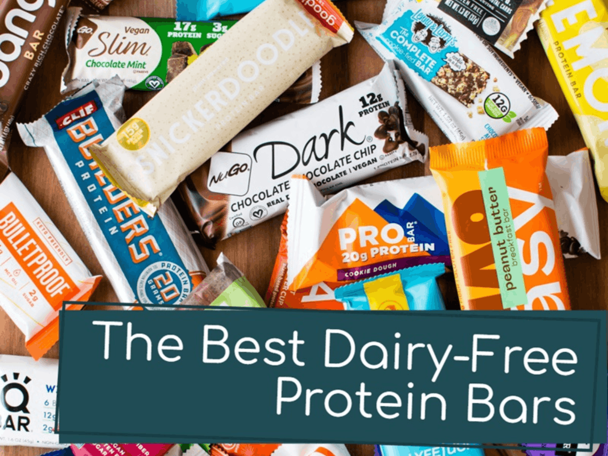All different kinds of Protein bars with text overlay