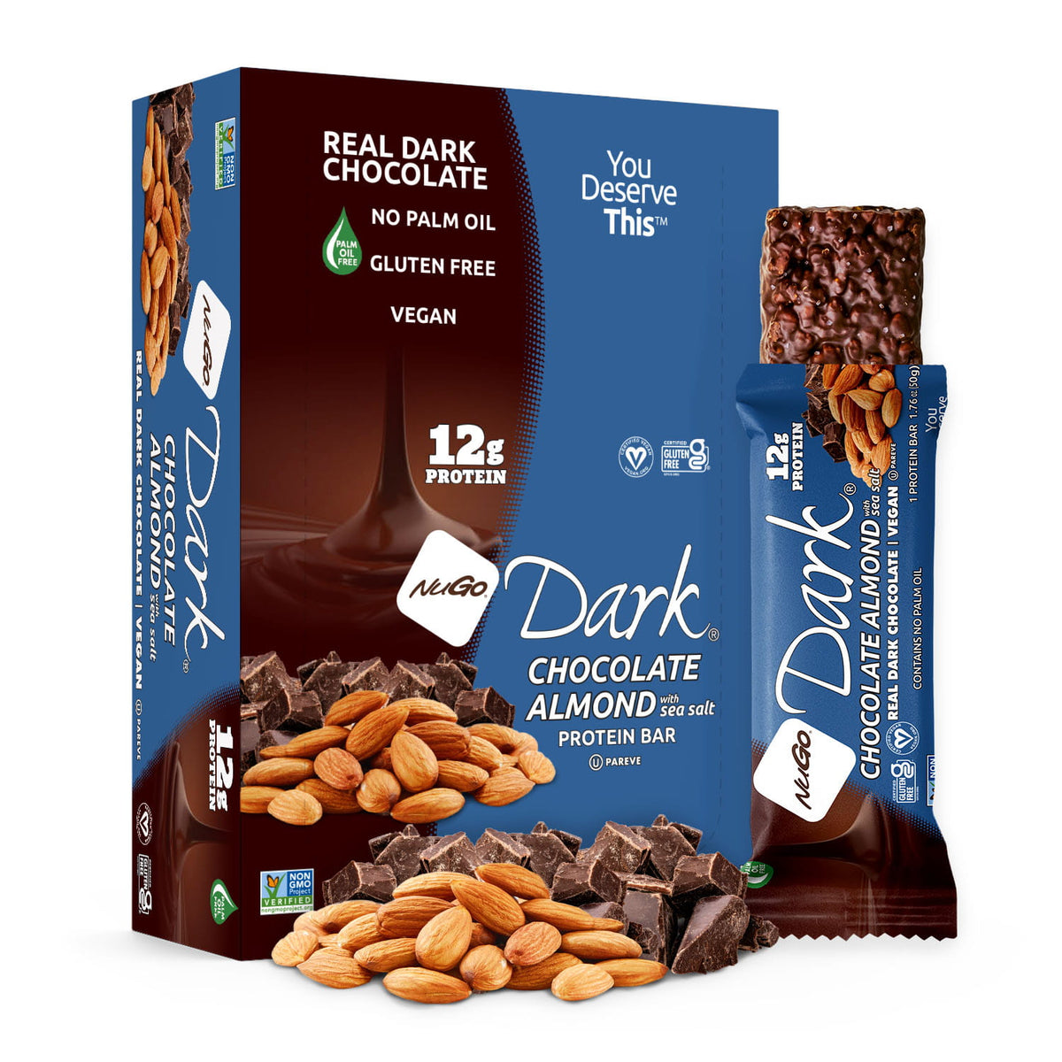 NuGo Dark Chocolate Almond Bar and Box