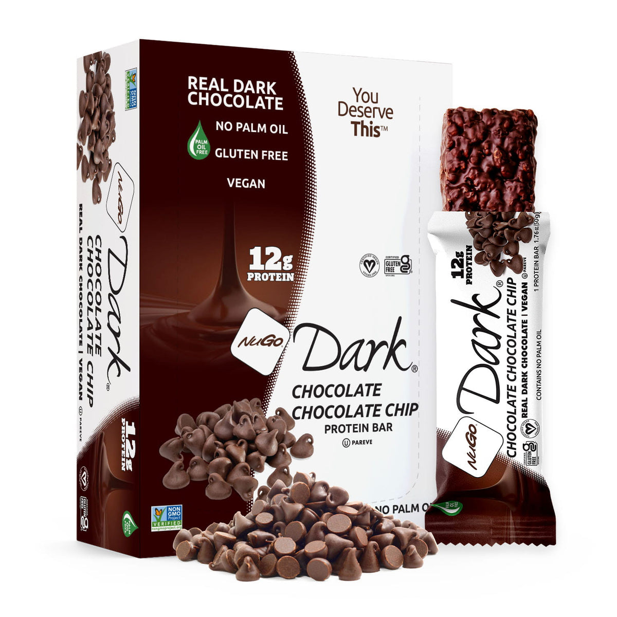 NuGo Dark Chocolate Chocolate Chip Bar and Box