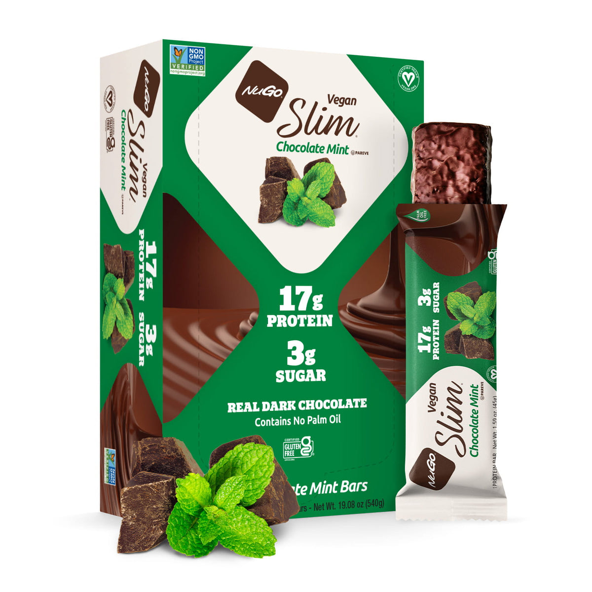NuGo Slim Chocolate Mint Bar and Box
