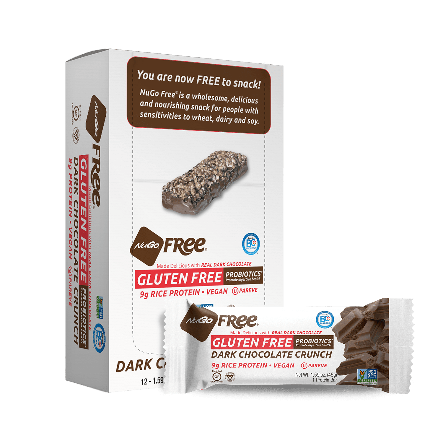 NuGo Free Dark Chocolate Crunch Bar and Box