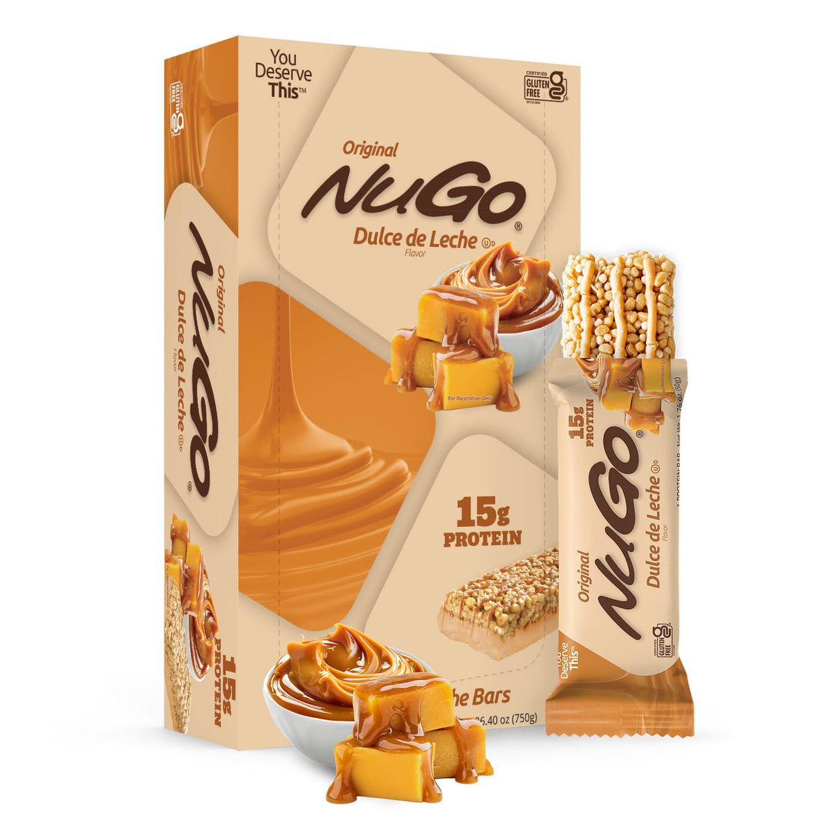 NuGo Dulce de Leche protein bar packaging