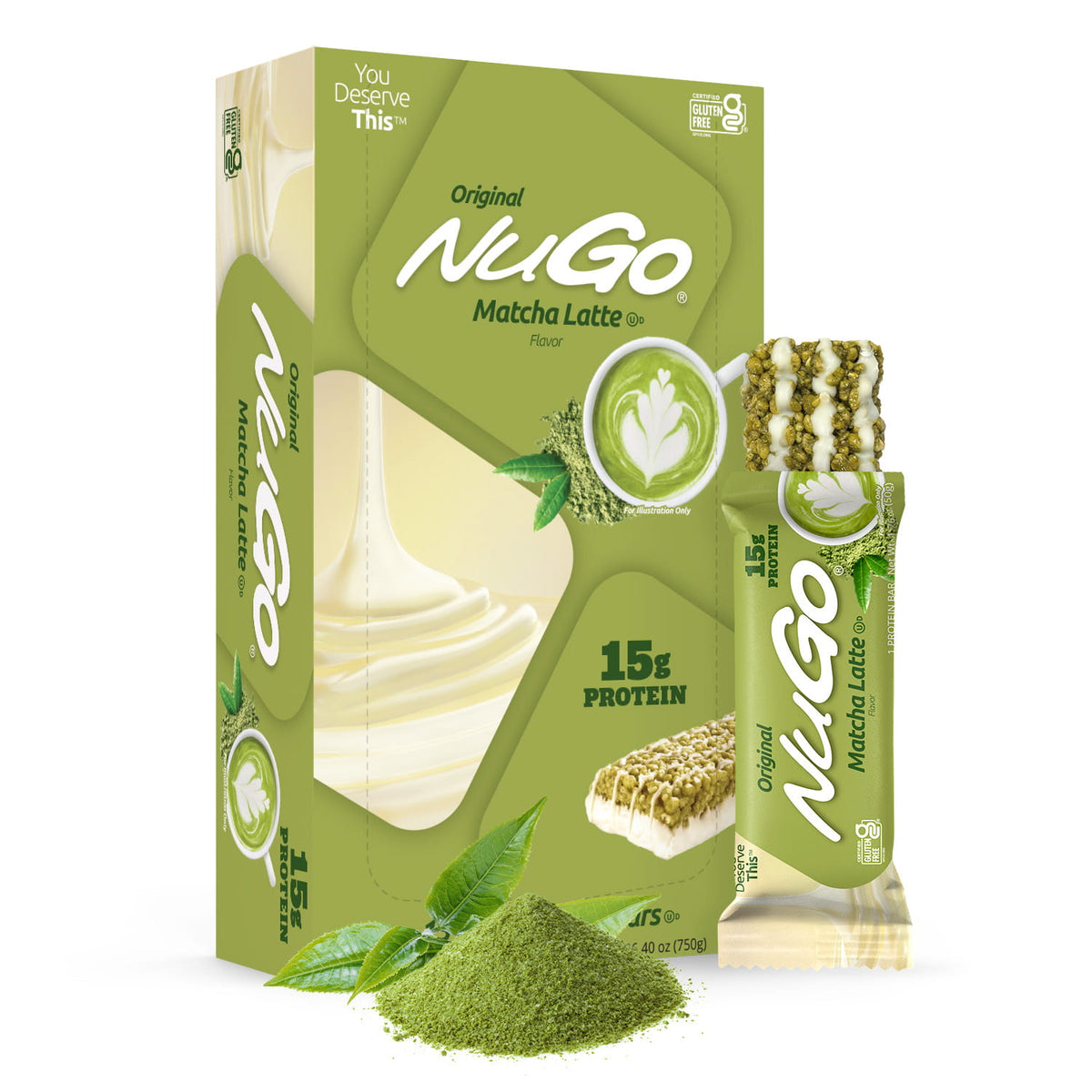 NuGo Original Matcha Latte box and bar