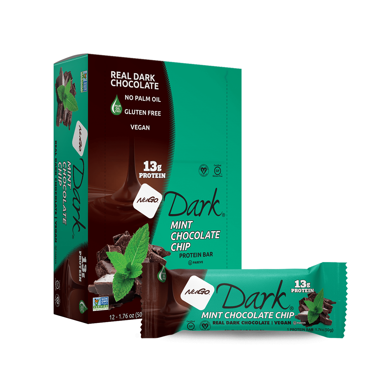 NuGo Dark Mint Chocolate Chip Bar and Box