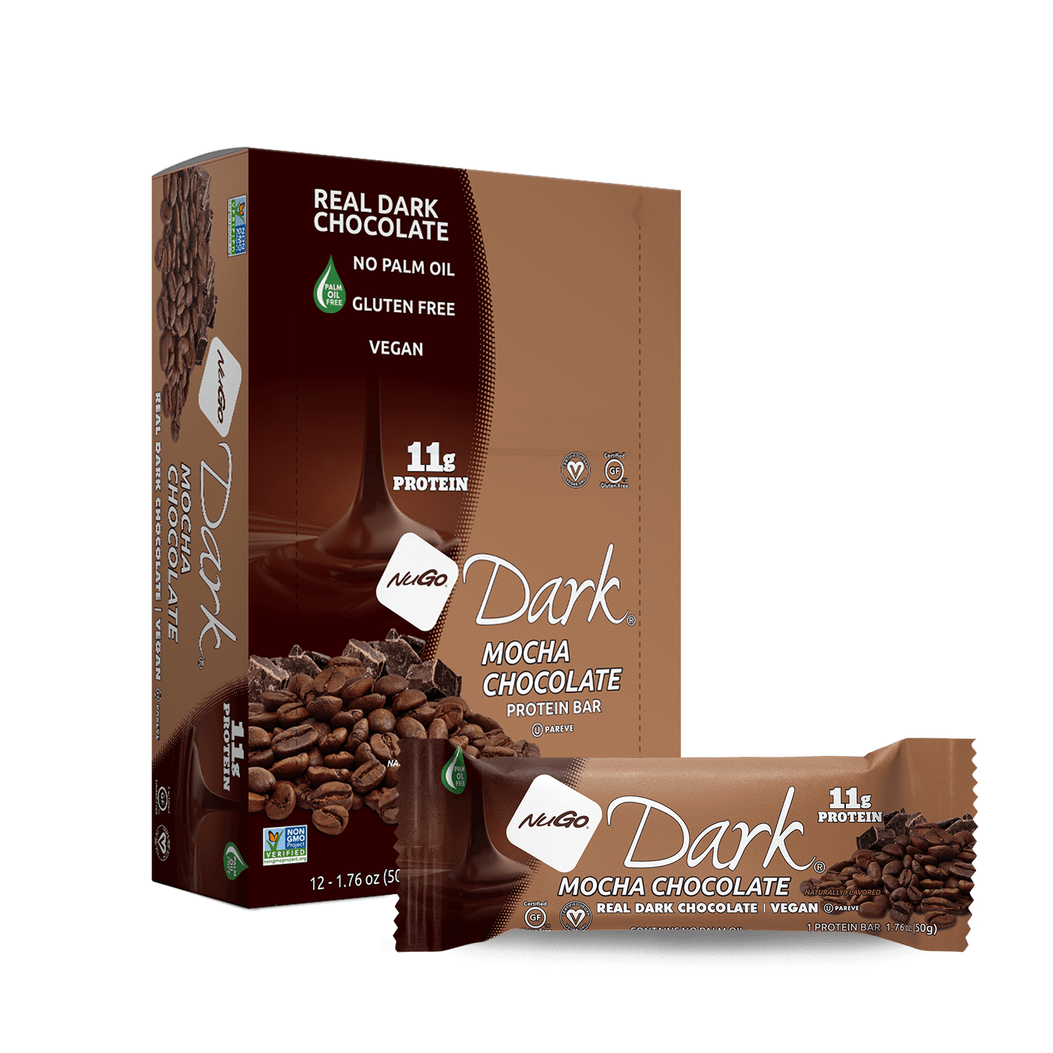 NuGo Dark Mocha Chocolate Bar and Box