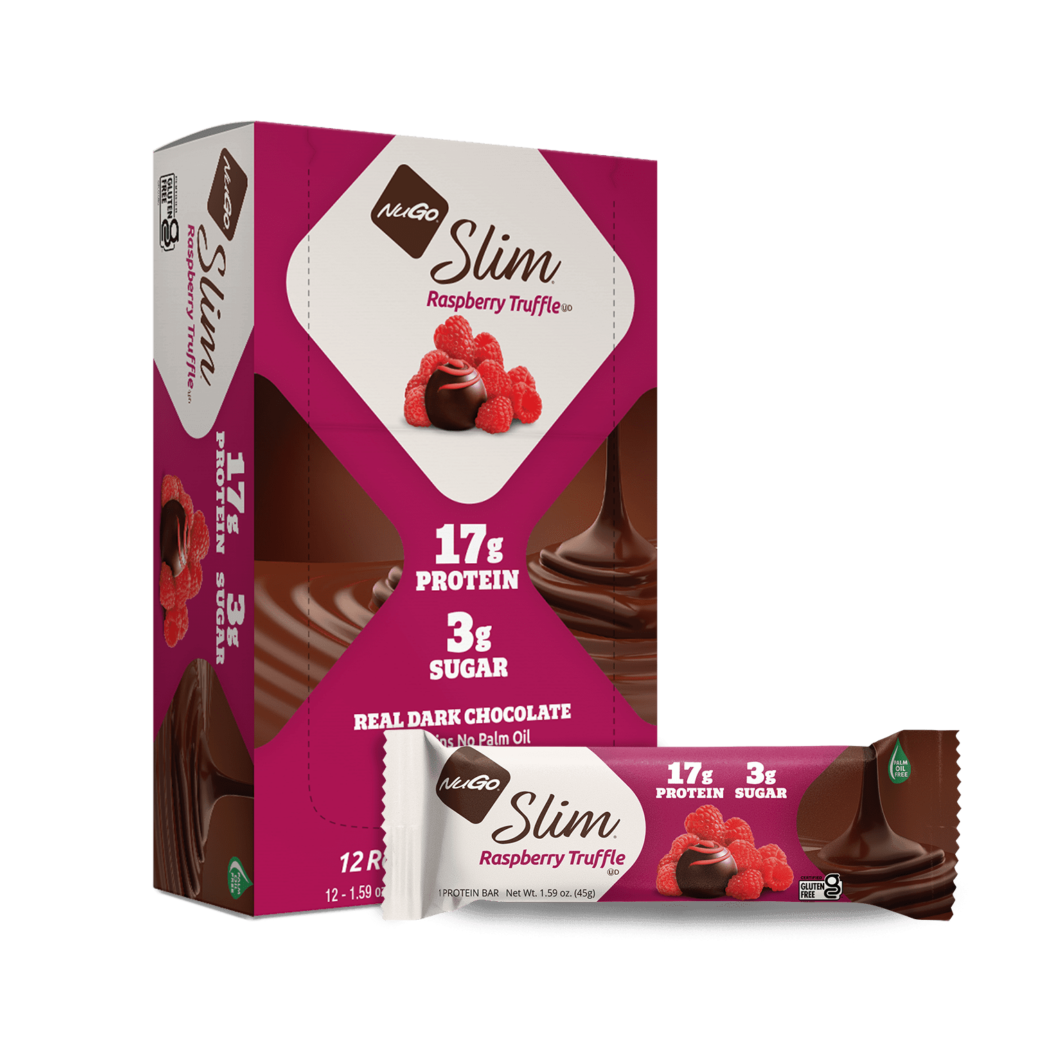 NuGo Slim Raspberry Truffle Bar and Box